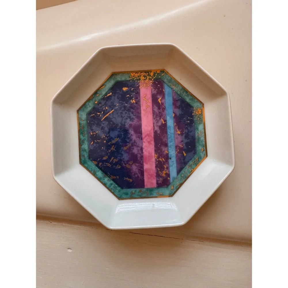 Vintage Andre Richard Jeweled Marble Tissue Box Cover Trinket Dish Set 80s Japan